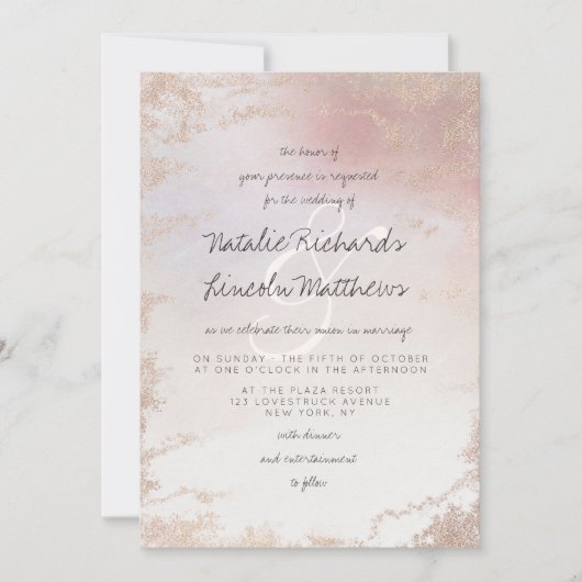 Ombre Blush Pink Frosted Folie Waterverf Wedding Kaart (Voorkant)