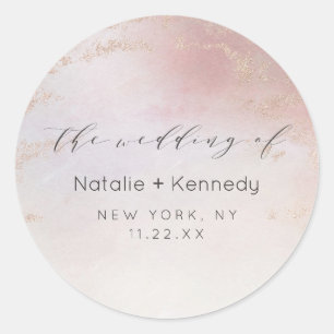 Ombre Blush Pink Frosted Folie Waterverf Wedding Ronde Sticker