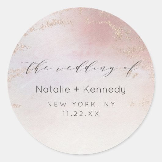 Ombre Blush Pink Frosted Folie Waterverf Wedding Ronde Sticker (Voorkant)