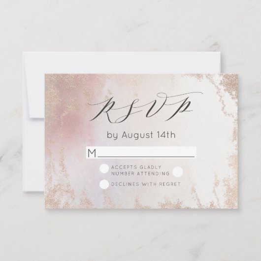 Ombre Blush Pink Frosted Folie Waterverf Wedding RSVP Kaartje (Voorkant)