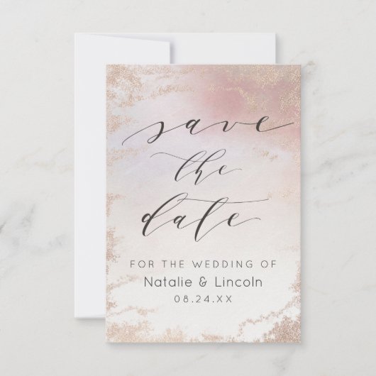 Ombre Blush Pink Frosted Roos Gold Wedding Save The Date (Voorkant)