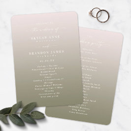 Ombre Blush Pink & Green Wedding Ceremony Programm Programmakaart