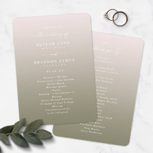 Ombre Blush Pink & Green Wedding Ceremony Programm Programmakaart