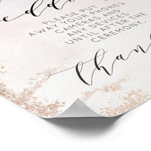 Ombre Blush Pink Unplugged Wedding Table Sign Poster (Hoek)