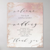 Ombre Blush Pink Unplugged Wedding Table Sign Poster (Voorkant)