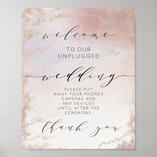Ombre Blush Pink Unplugged Wedding Table Sign Poster (Voorkant)