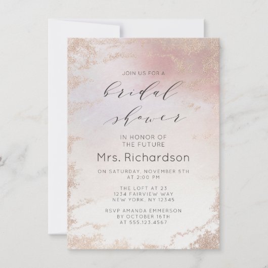 Ombre Blush Roze Bevroren Folie Vergulde Bruidsdou Kaart (Voorkant)