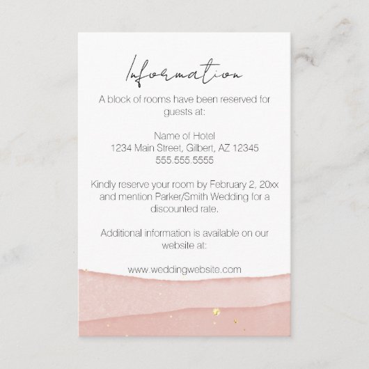 Ombre Blush Roze Bruiloft Informatiekaartje (Voorkant)