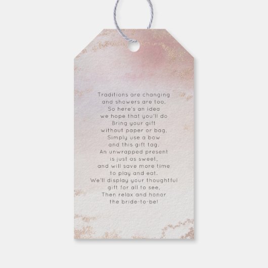 Ombre Blush Roze Frosted Bruids Display Douche Cadeaulabel (Achterkant)