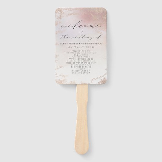 Ombre Blush Roze Frosted Bruiloft Ceremonie Progra Handwaaier (Voorkant)