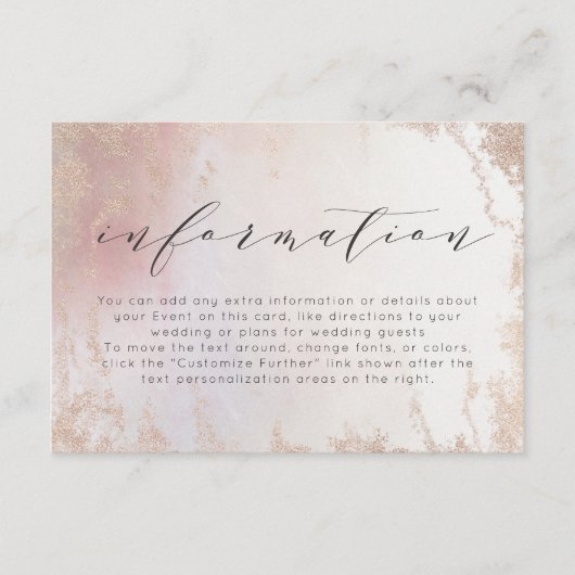 Ombre Blush Roze Frosted Folie Bruiloft Informatie Informatiekaartje (Voorkant)