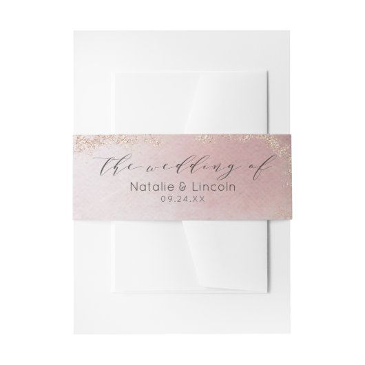 Ombre Blush Roze Frosted Folie Bruiloft Monogram Uitnodigingen Wikkel (Voorkant Voorbeeld)
