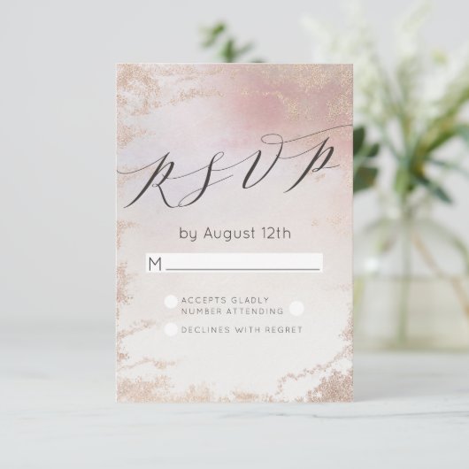 Ombre Blush Roze Frosted Folie Bruiloft RSVP Antwo (Staand voorkant)