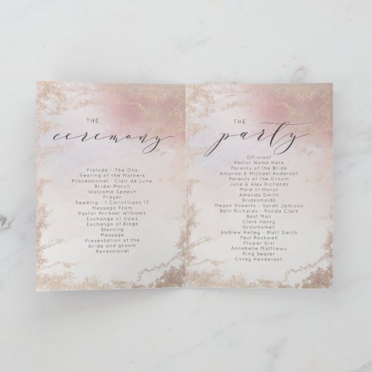 Ombre Blush Roze Frosted Folie Trouwceremonie Programma (Binnen)
