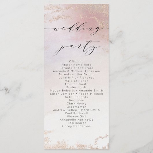 Ombre Blush Roze Frosted Folie Trouwceremonie Programmakaart (Achterkant)