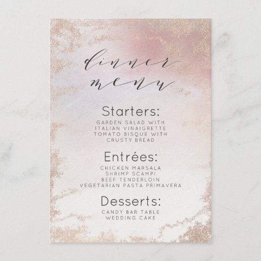 Ombre Blush Roze Frosted Folie Waterverf Diner Menu (Voorkant)