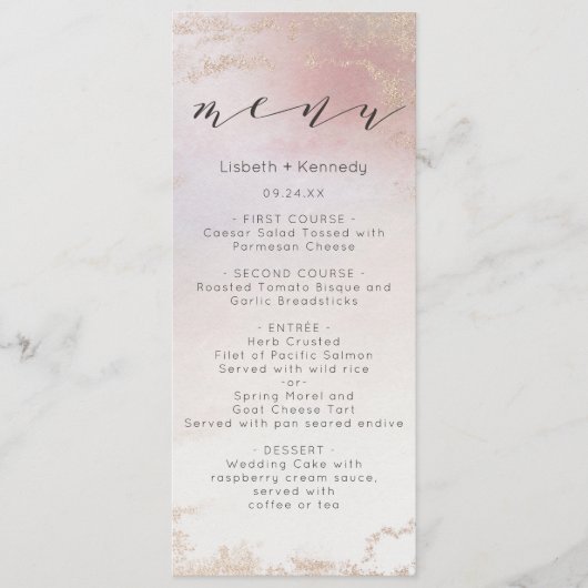 Ombre Blush Roze Frosted Folie Waterverf Diner Menu (Voorkant)