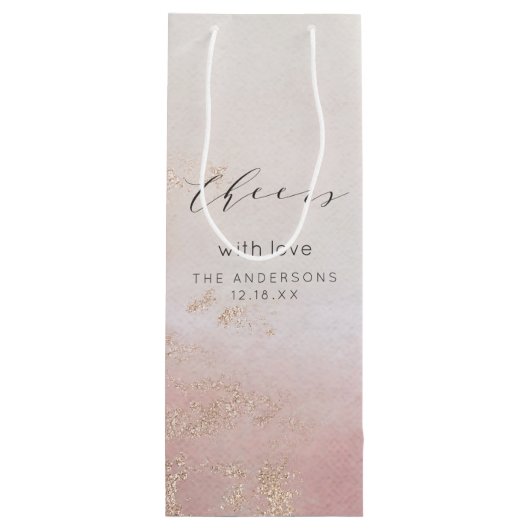 Ombre Blush Roze Frosted Gefeliciteerd Bruiloft Wijn Cadeautas (Achterkant)