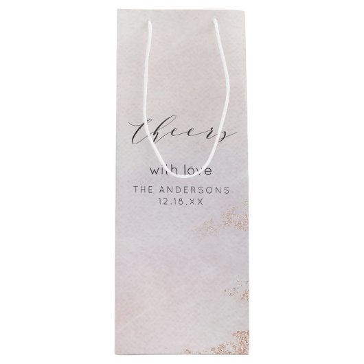 Ombre Blush Roze Frosted Gefeliciteerd Bruiloft Wijn Cadeautas (Voorkant)