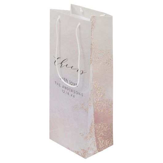 Ombre Blush Roze Frosted Gefeliciteerd Bruiloft Wijn Cadeautas (Voorkant Gekanteld)