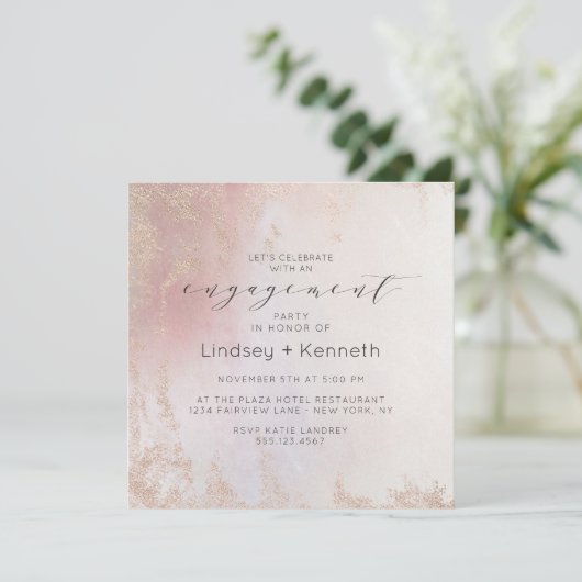Ombre Blush Roze Frosted Square Verlovingsfeest Kaart (Staand voorkant)