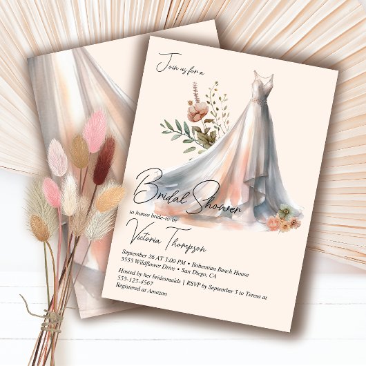 Ombre Boho Trouwjurk bloemenkledij Vrijgezellenfee Kaart