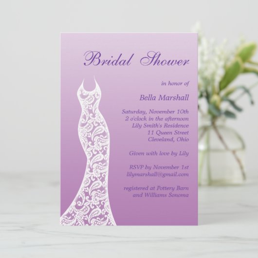 Ombre Bridal Shower Invitation in Radiant Orchid Kaart (Staand voorkant)
