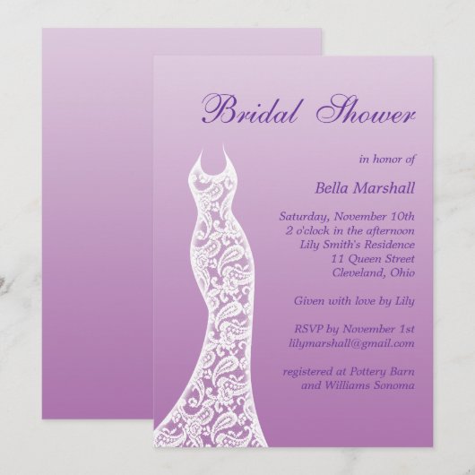 Ombre Bridal Shower Invitation in Radiant Orchid Kaart (Voorkant / Achterkant)