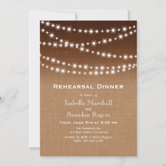 Ombre Burlap Twinkle Lights Rehearsal Dinner Kaart (Voorkant)