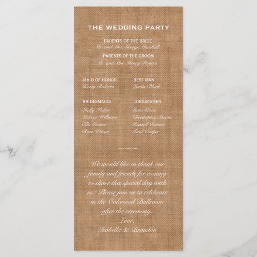 Ombre Burlap Twinkle Lights Trouwprogramma Programmakaart (Achterkant)