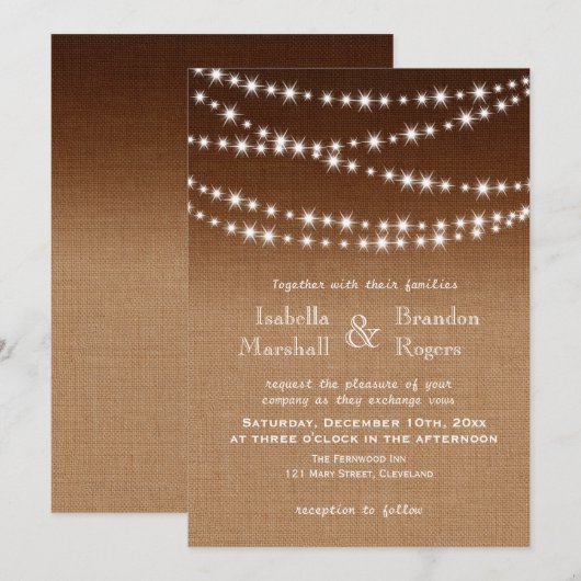 Ombre Burlap Twinkle Lights Wedding Uitnodiging (Voorkant / Achterkant)