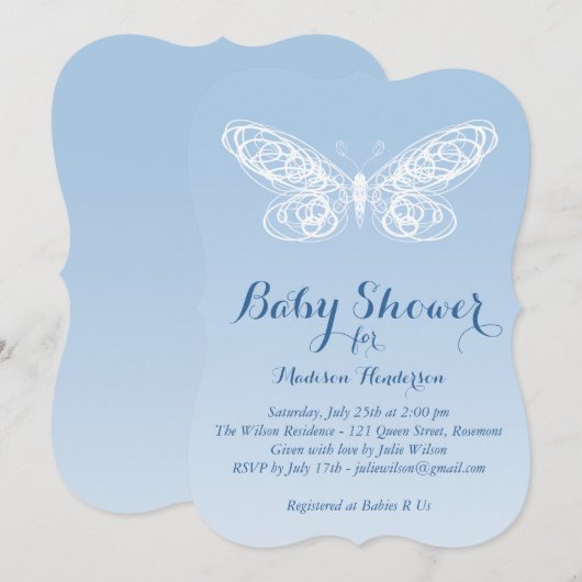Ombre Butterfly Baby shower Uitnodiging (Voorkant / Achterkant)