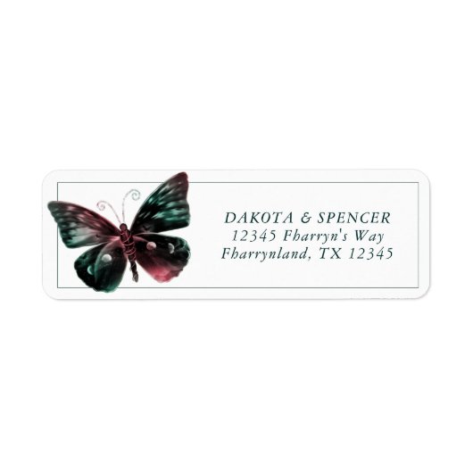 Ombre Butterfly | Jewel Tone Green Red Address Etiket (Voorkant)