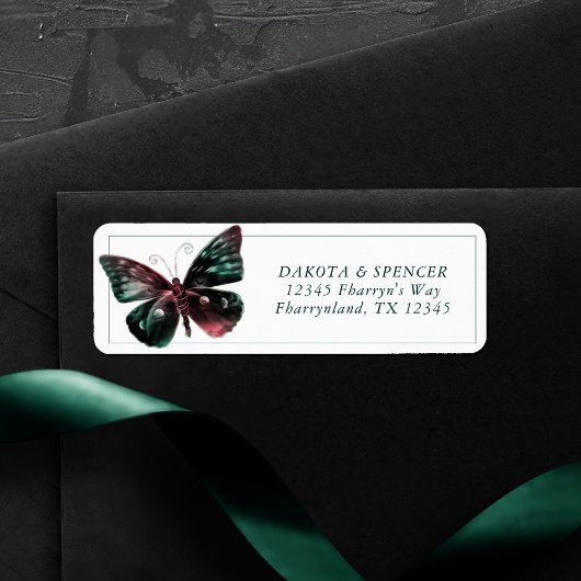 Ombre Butterfly | Jewel Tone Green Red Address Etiket