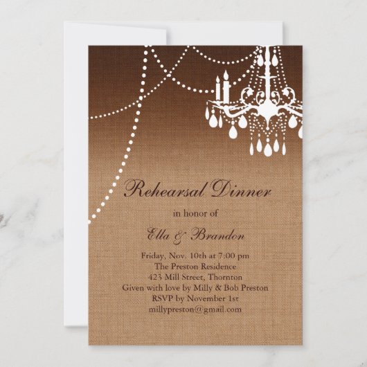 Ombre Chandelier Rehearsal Dinner Invitation Kaart (Voorkant)