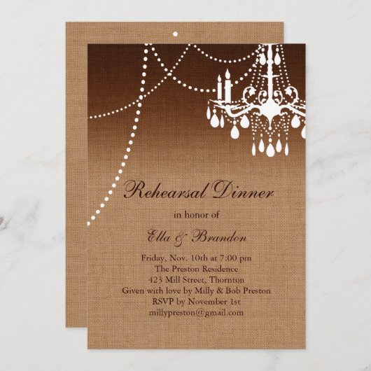 Ombre Chandelier Rehearsal Dinner Invitation Kaart (Voorkant / Achterkant)