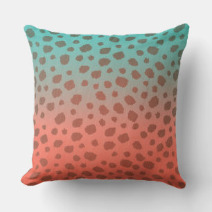 Ombre Cheetah Spots Blauwgroen en Coral Kussen