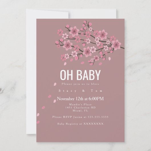 Ombre Cherry Blossom Pink Branches Baby shower Kaart (Voorkant)