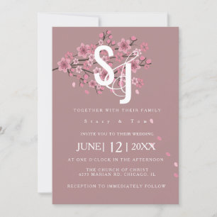 Ombré Cherry Blossom Tree Petals Wedding Kaart