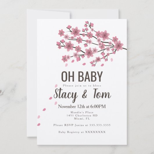 Ombre Cherry Blossom Tree Pink Branch Baby shower Kaart (Voorkant)