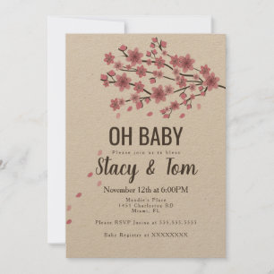 Ombre Cherry Blossom Tree Pink Branch Baby shower Kaart