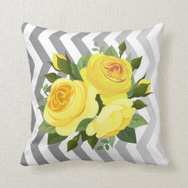 Ombre Chevron Floral Rose Bouquet | geel zilver Kussen
