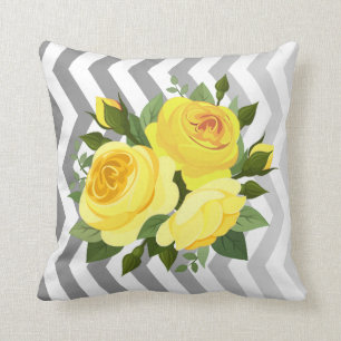 Ombre Chevron Floral Rose Bouquet   geel zilver Kussen