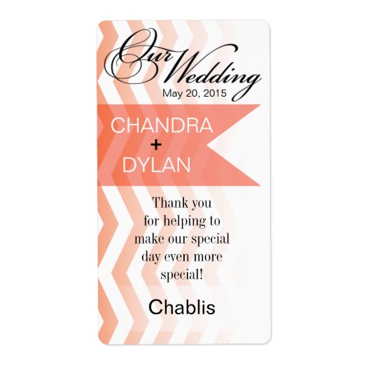 Ombre Chevron Style! Koraal Wijn Label (Voorkant)
