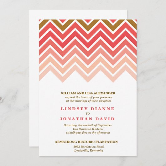 Ombre Chevron Wedding Uitnodiging (Voorkant / Achterkant)