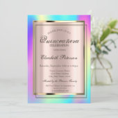 Ombre Colorful Holographic Lijst Quinceañera Kaart (Staand voorkant)