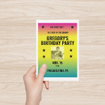 Ombre Concert Poster met Foto Custom Briefkaart<br><div class="desc">Creëer je eigen custom briefkaart in de stijl van een concert poster. Kondig je eigen aankomende muzikale voorstelling aan, geef een rocking party en meer. Alle tekst is klaar voor uw aangepaste aanraking. Vet zwart opschrift wordt geplaatst tegen een magenta, gele en cyaan ombre getinte achtergrond. Een vierkante zwart-wit foto...</div>