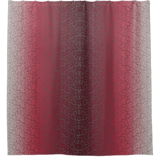 Ombre Cranberry Red Gray Scroll Blauwgroen Groen Douchegordijn (Voorkant)