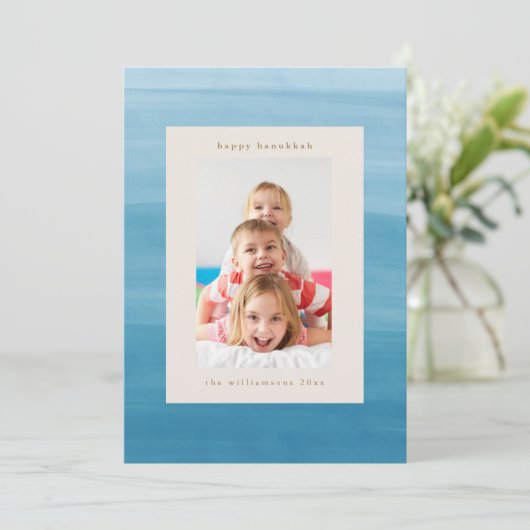 Ombre Dip Dye Ocean Blue Chanoeka Foto Feestdagenkaart (Staand voorkant)