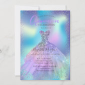 Ombre Dress, Confetti Holographic Quinceañera Kaart (Voorkant)